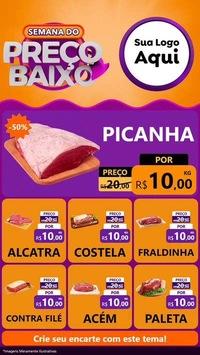 Modelo de Rede Social para Stories com o tema Semana do Preço Baixo para Açougue