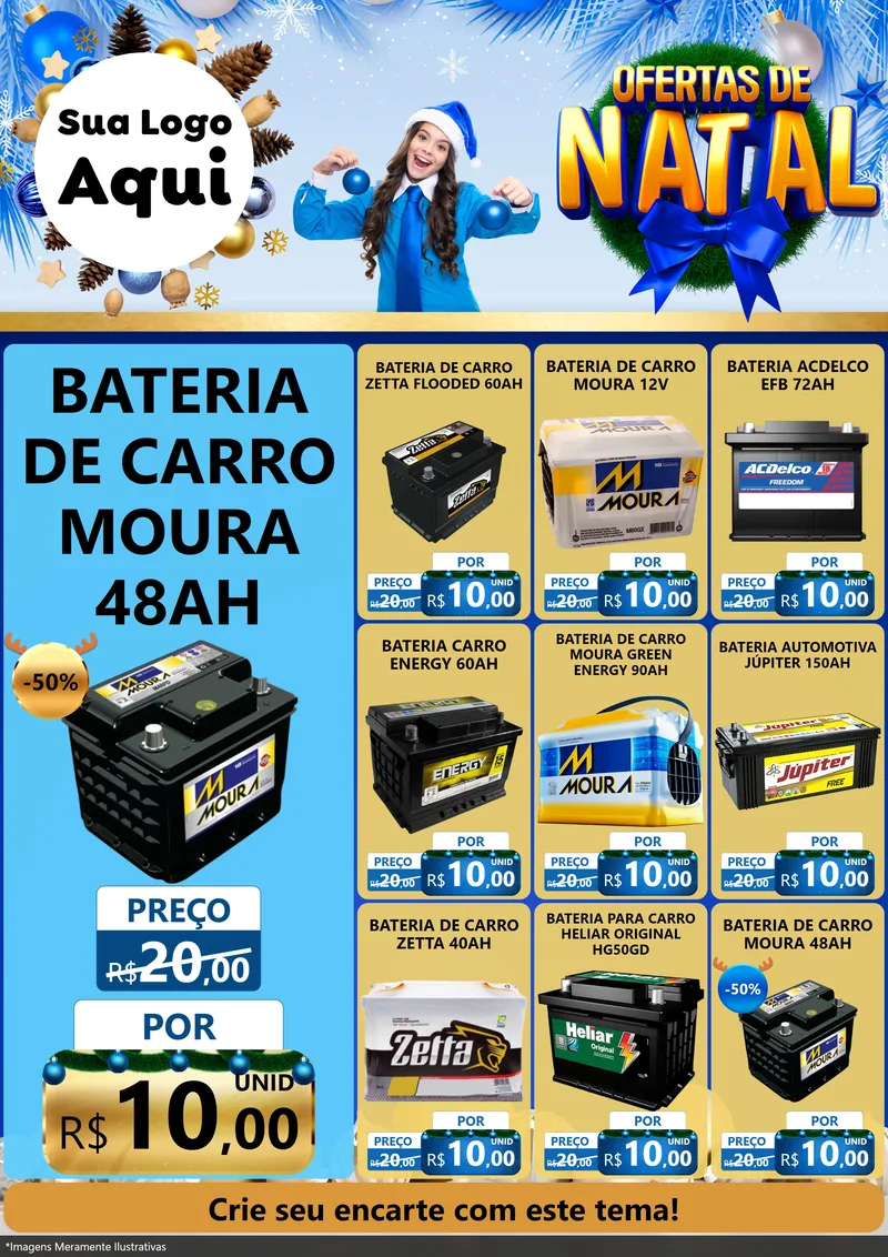 Modelo de Encarte para Encarte A4 Vertical com o tema Ofertas de Natal para Baterias Elétricas