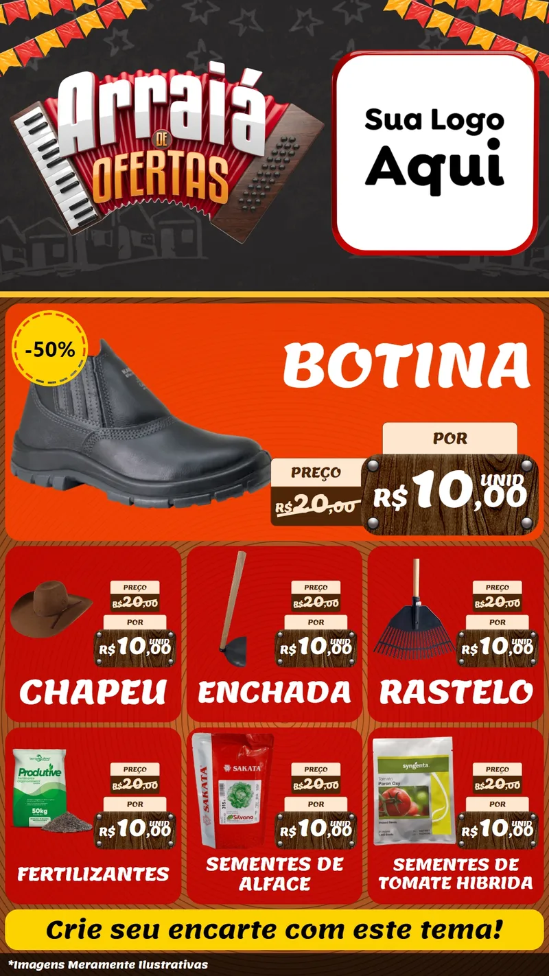 Modelo de Rede Social para Stories com o tema Arraiá de Ofertas - Junina para Agropecuária