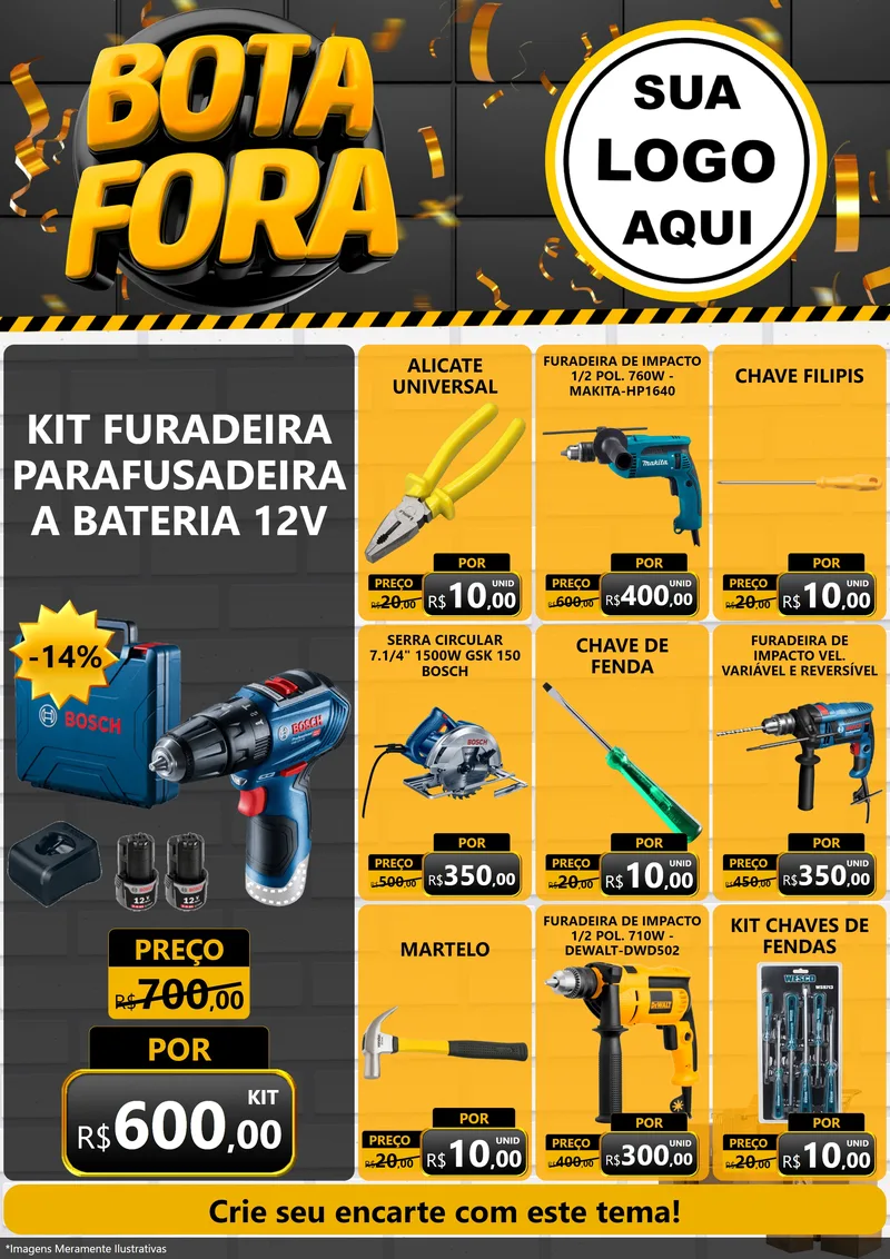Modelo de Encarte para Encarte A4 Vertical com o tema Bota Fora para Maquinas e Ferramentas