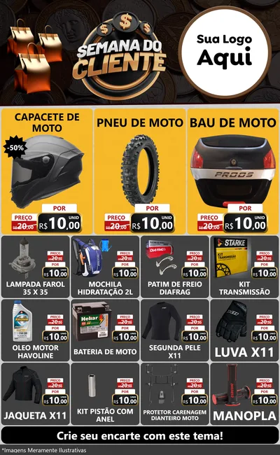 Modelo de Encarte para Encarte Grande com o tema Semana do Cliente para Moto peças