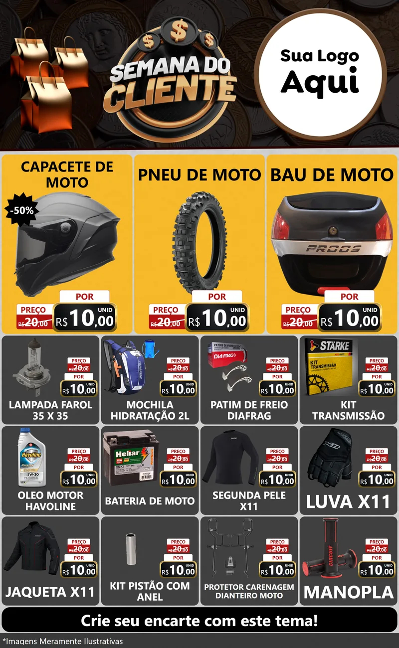 Modelo de Encarte para Encarte Grande com o tema Semana do Cliente para Moto peças