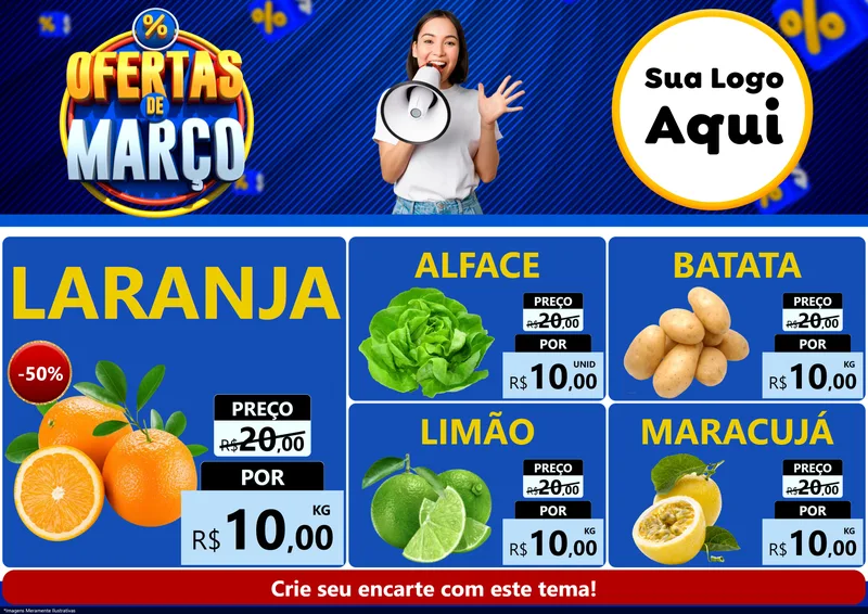 Modelo de Encarte para Encarte A4 Horizontal com o tema Ofertas de Março para Hortifrúti