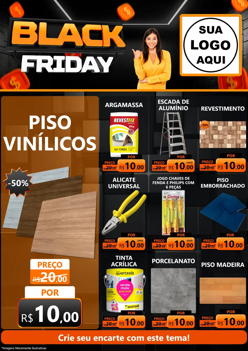 Modelo de Encarte para Encarte A4 Vertical com o tema Black Friday para Material para Construção