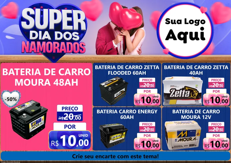 Modelo de Encarte para Encarte A4 Horizontal com o tema Super Dia dos Namorados para Baterias Elétricas