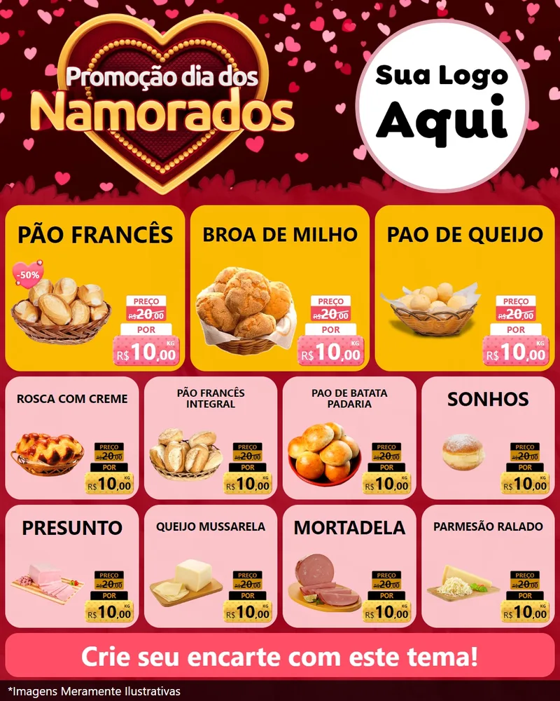 Modelo de Rede Social para Feed Instagram com o tema Promoção Dia Dos Namorados para Padaria