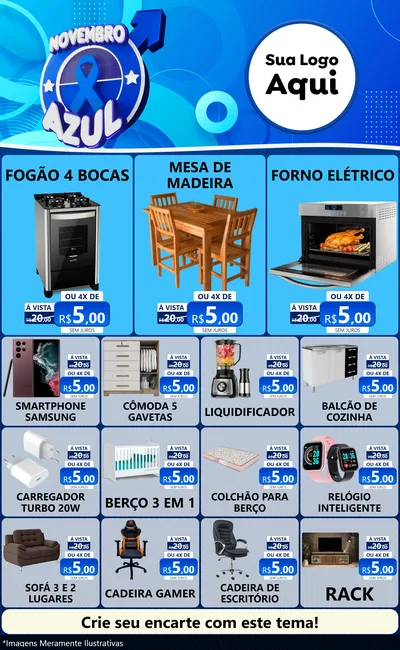 Modelo de Encarte para Encarte Grande com o tema Novembro Azul para Móveis e Eletro