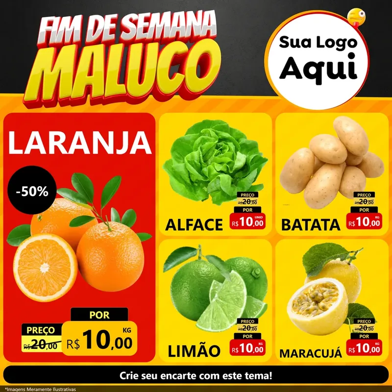 Modelo de Rede Social para Feed Facebook com o tema Final de Semana Maluco para Hortifrúti