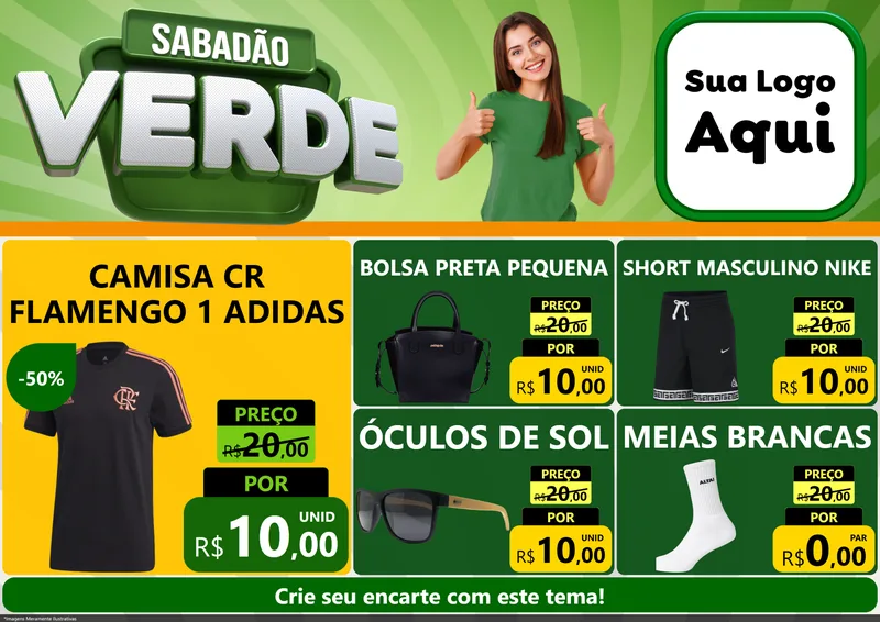 Modelo de Encarte para Encarte A4 Horizontal com o tema Sabadão Verde para Roupas e acessórios