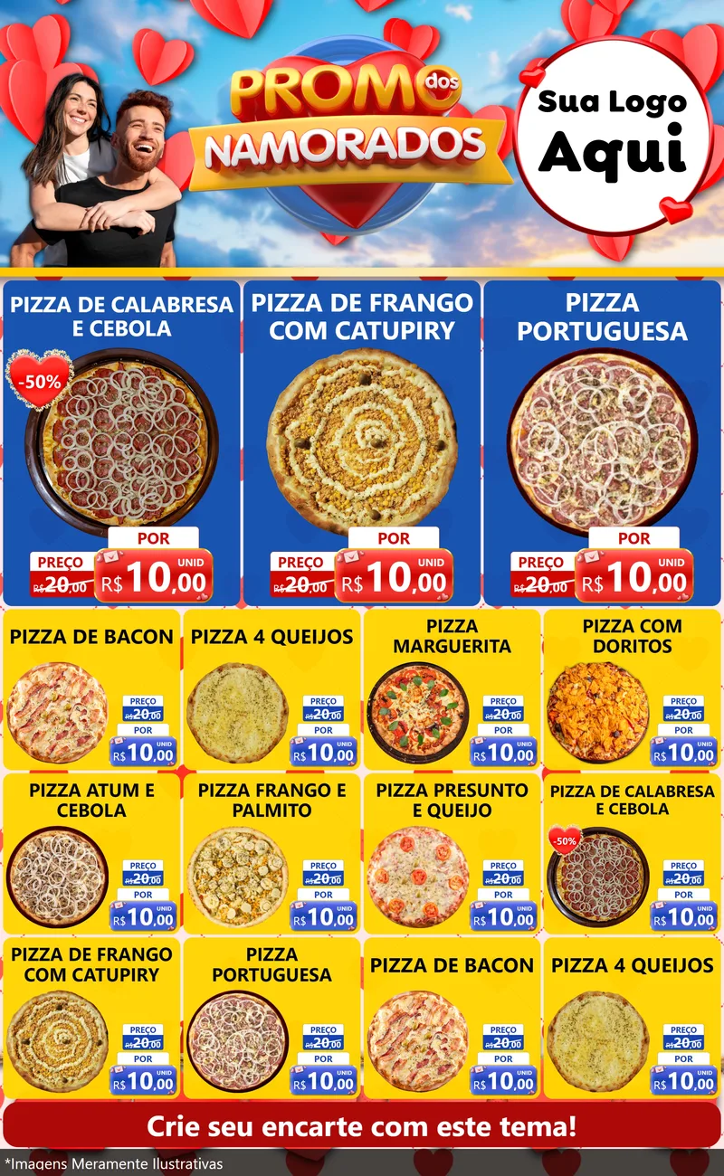 Modelo de Encarte para Encarte Grande com o tema Promo dos Namorados para Pizzaria