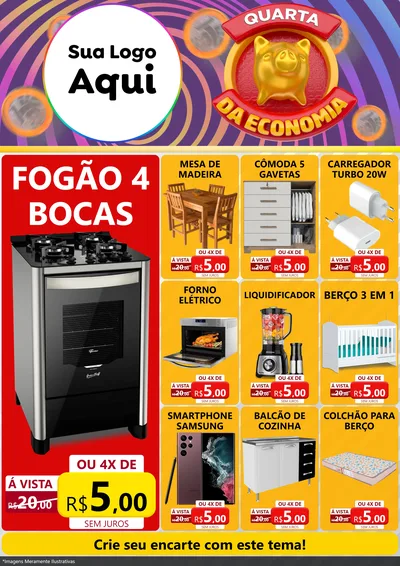 Modelo de Encarte para Encarte A4 Vertical com o tema Quarta da Economia para Móveis e Eletro