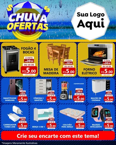 Modelo de Rede Social para Feed Instagram com o tema Chuva de Ofertas para Móveis e Eletro
