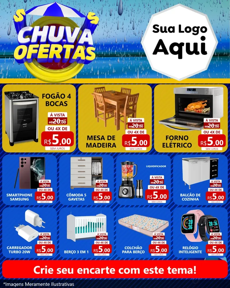 Modelo de Rede Social para Feed Instagram com o tema Chuva de Ofertas para Móveis e Eletro