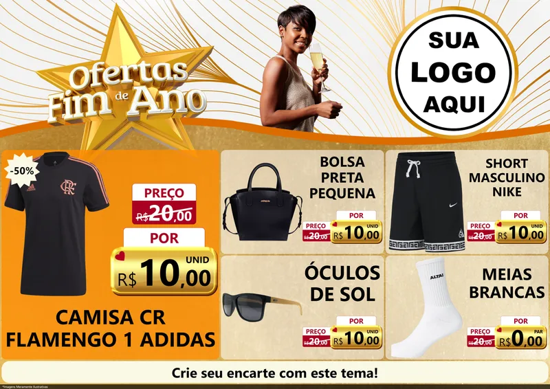 Modelo de Encarte para Encarte A4 Horizontal com o tema Ofertas Fim de Ano para Roupas e acessórios