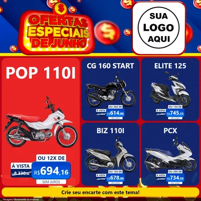 Modelo de Rede Social para Feed Facebook com o tema Ofertas Especiais de Junho para Concessionaria de Motos