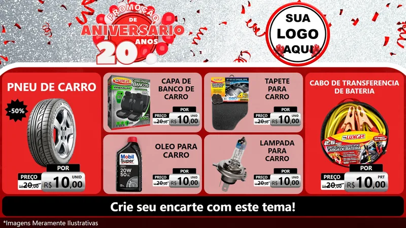 Modelo de TV para TV Horizontal com o tema Promoção de Aniversário - 20 Anos para Auto peças