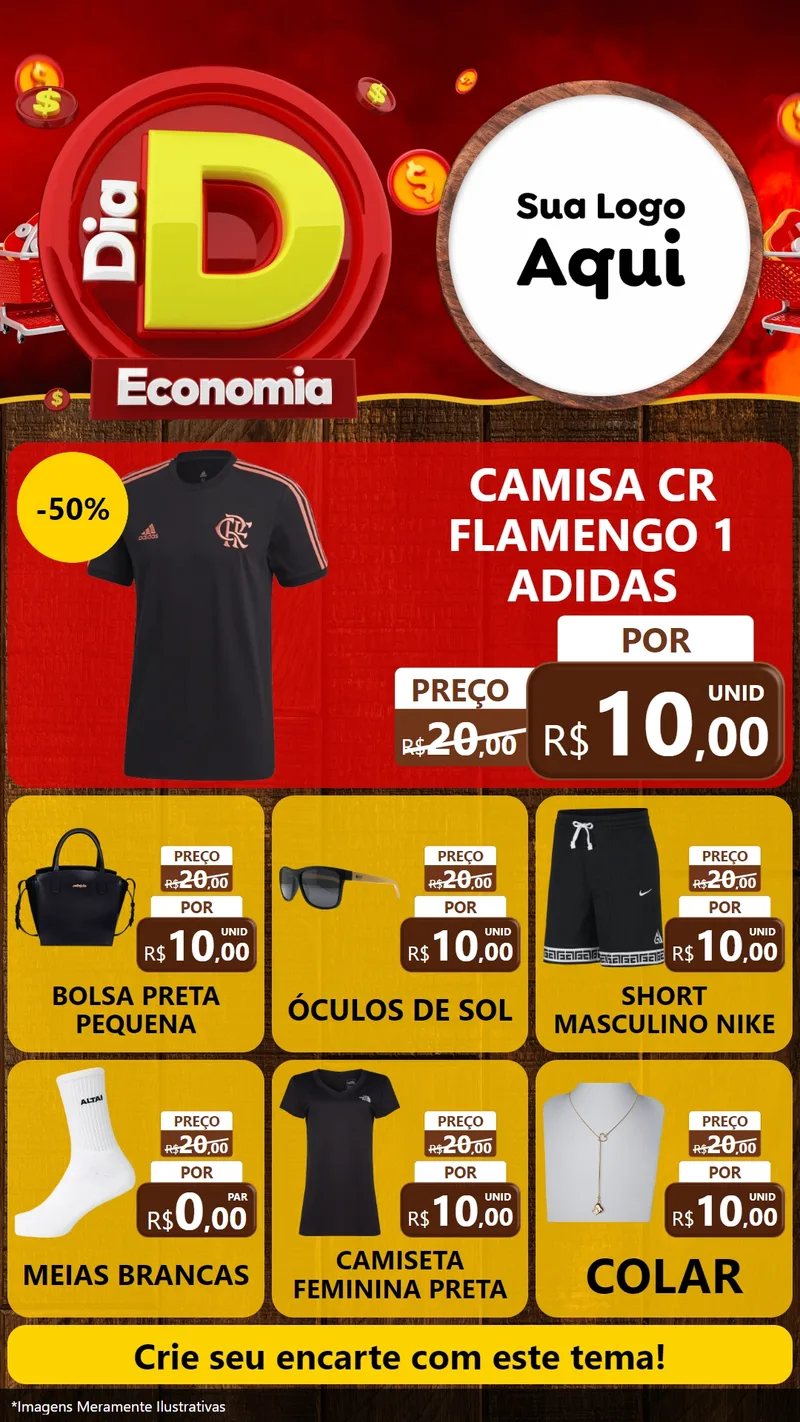 Modelo de Rede Social para Stories com o tema Dia D Economia para Roupas e acessórios