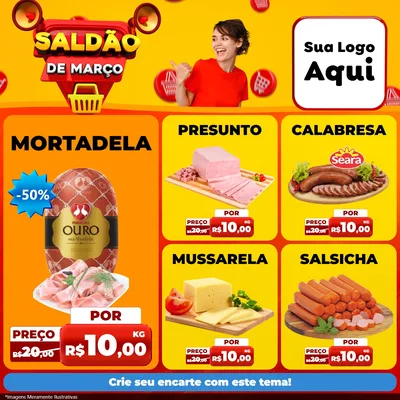 Modelo de Rede Social para Feed Facebook com o tema Saldão de Março para Frios e Laticínios