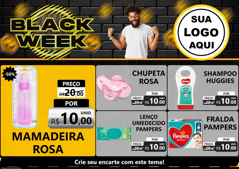 Modelo de Encarte para Encarte A4 Horizontal com o tema Black Week para Bebês
