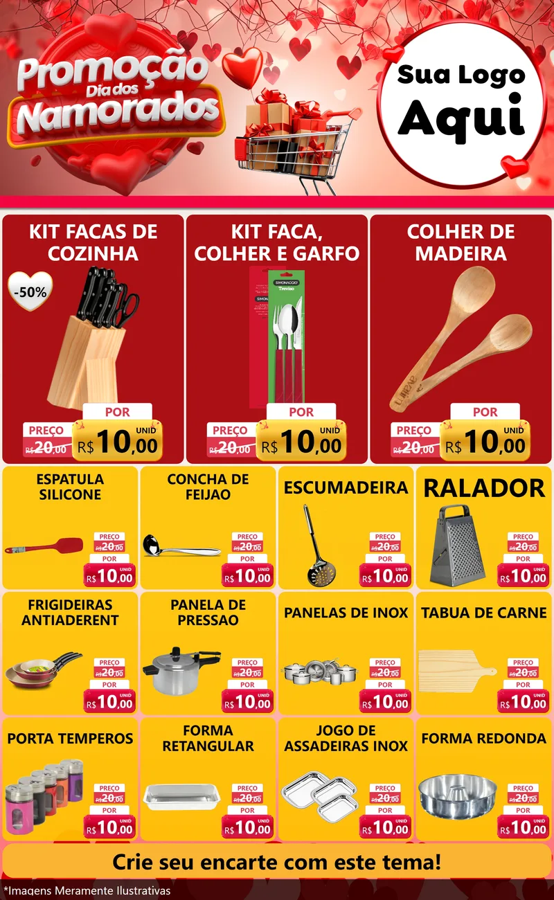 Modelo de Encarte para Encarte Grande com o tema Promoção Dia dos Namorados para Utilidades Domésticas