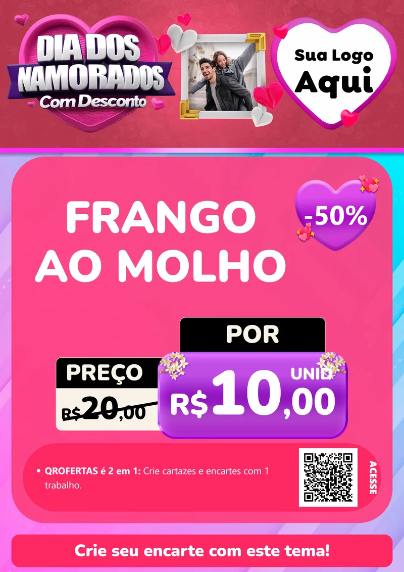 Modelo de Cartaz para Cartaz A4 Vertical com o tema Dia Dos Namorados Com Desconto para Restaurante