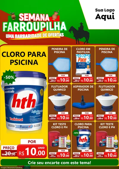 Modelo de Encarte para Encarte A4 Vertical com o tema Semana Farroupilha - Uma Barbaridade de Ofertas para Produtos para Piscina