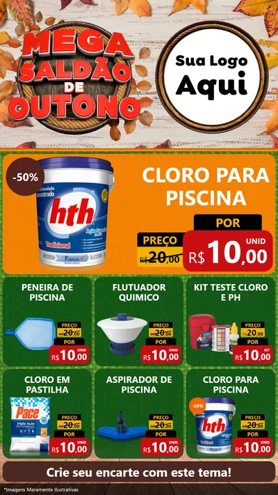 Modelo de Rede Social para Stories com o tema Mega Saldão de Outono para Produtos para Piscina