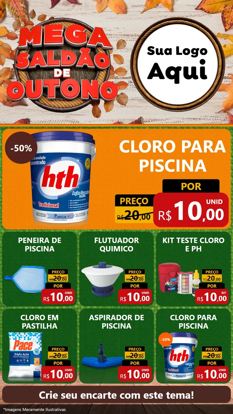 Modelo de Rede Social para Stories com o tema Mega Saldão de Outono para Produtos para Piscina