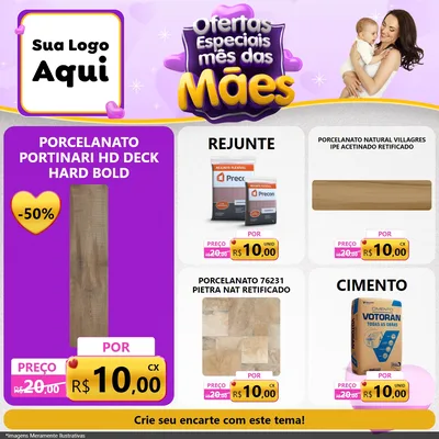 Modelo de Rede Social para Feed Facebook com o tema Ofertas Especiais - Mês das Mães para Pisos e revestimentos