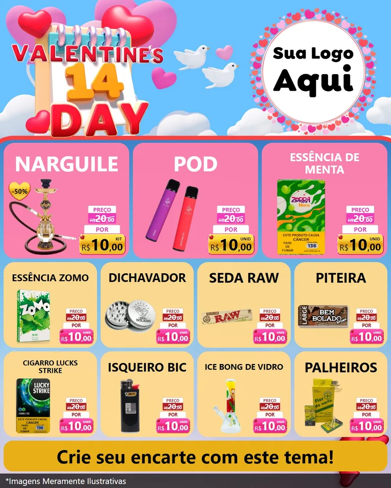 Modelo de Rede Social para Feed Instagram com o tema Valentine's Day para Tabacaria