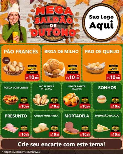 Modelo de Rede Social para Feed Instagram com o tema Mega Saldão de Outono para Padaria