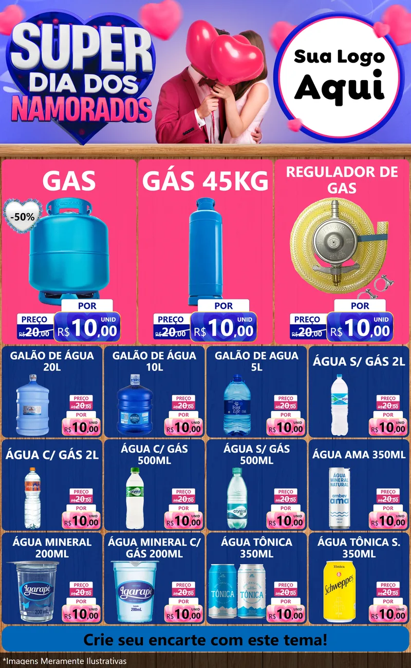 Modelo de Encarte para Encarte Grande com o tema Super Dia dos Namorados para Água e gás