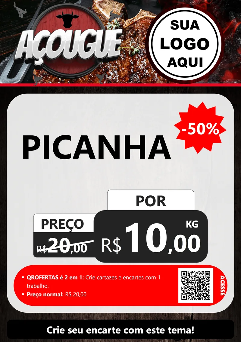 Modelo de Cartaz para Cartaz A4 Vertical com o tema Açougue para Açougue