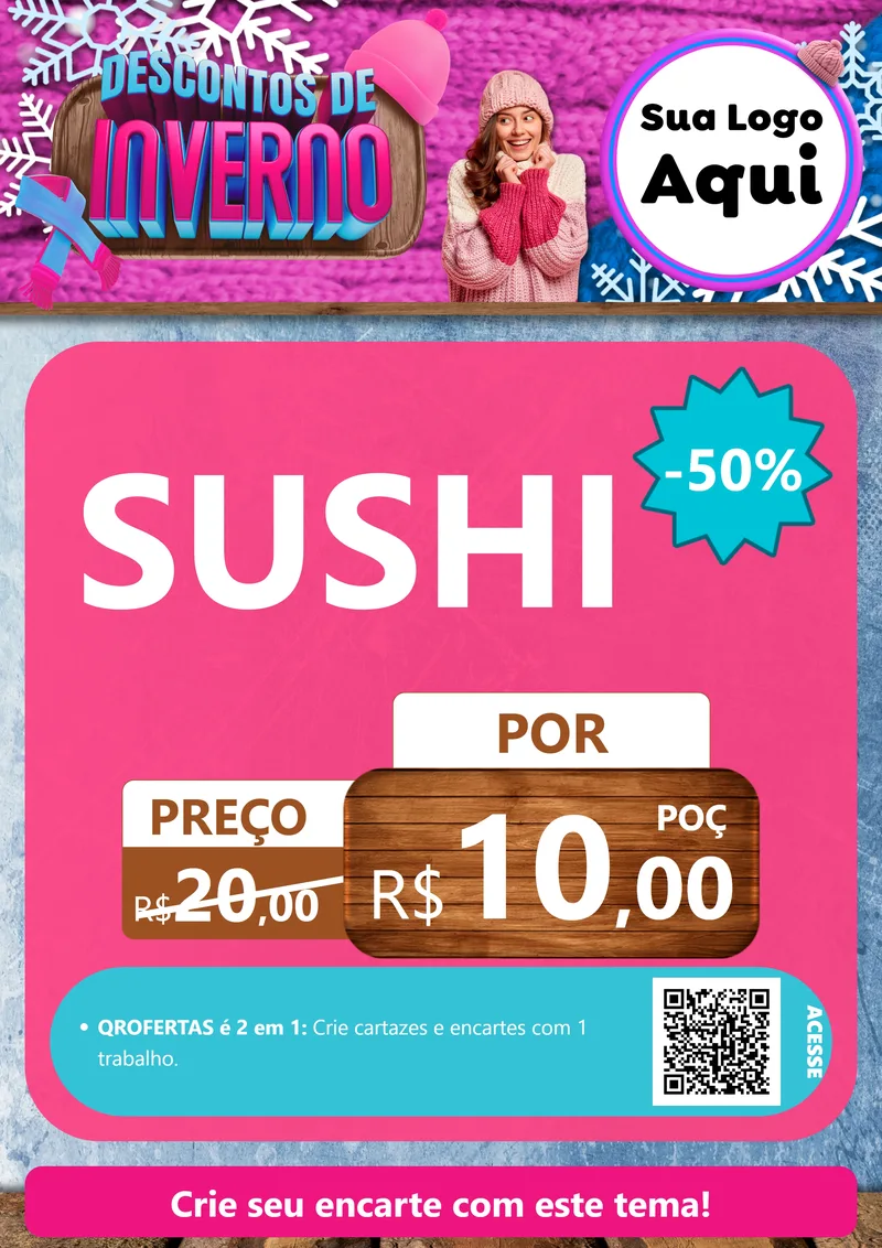 Modelo de Cartaz para Cartaz A4 Vertical com o tema Descontos de Inverno para Comida japonesa