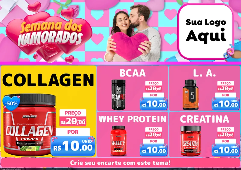 Modelo de Encarte para Encarte A4 Horizontal com o tema Semana dos Namorados para Suplementos alimentares
