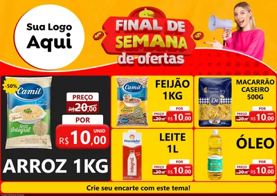 Modelo de Encarte para Encarte A4 Horizontal com o tema Final de Semana de Ofertas para Supermercado