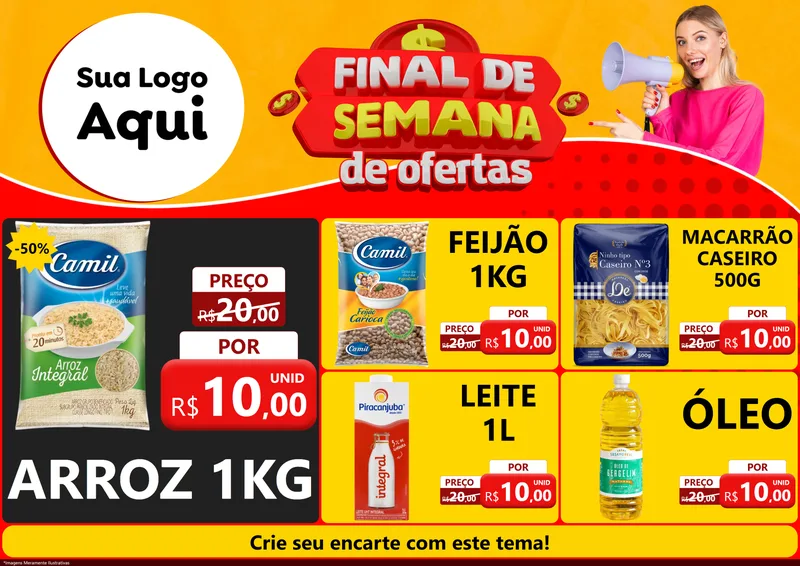 Modelo de Encarte para Encarte A4 Horizontal com o tema Final de Semana de Ofertas para Supermercado