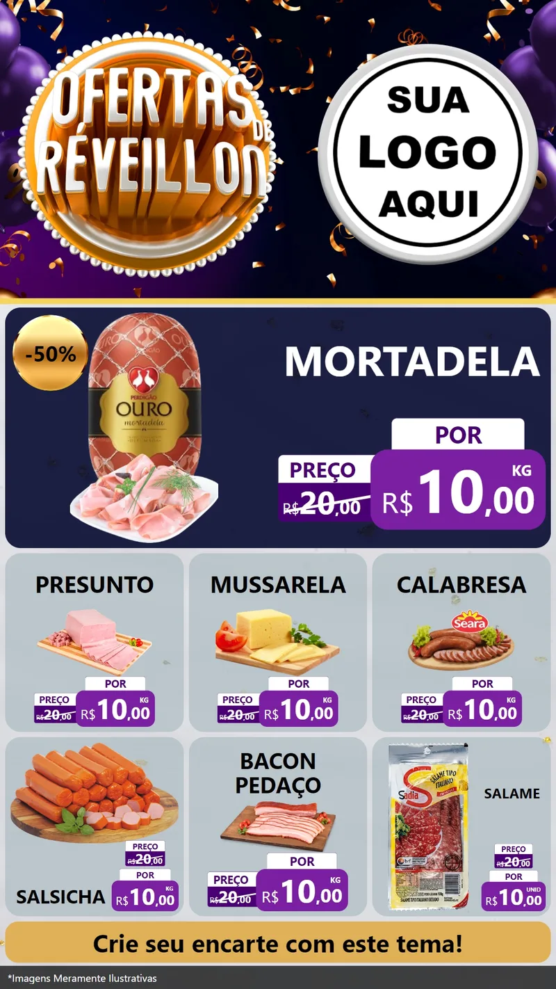 Modelo de Rede Social para Stories com o tema Ofertas de Réveillon para Frios e Laticínios