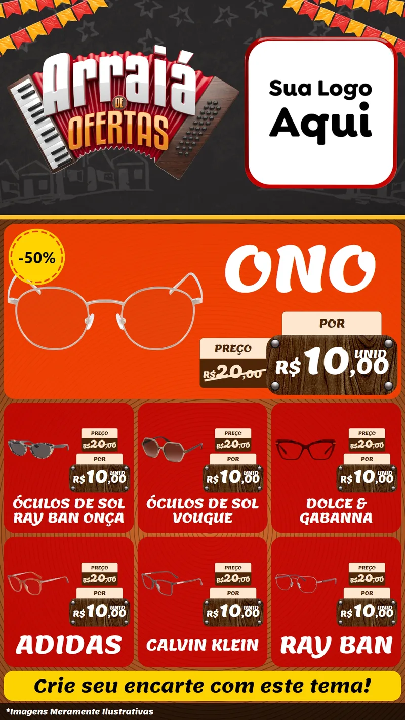 Modelo de Rede Social para Stories com o tema Arraiá de Ofertas - Junina para Óticas
