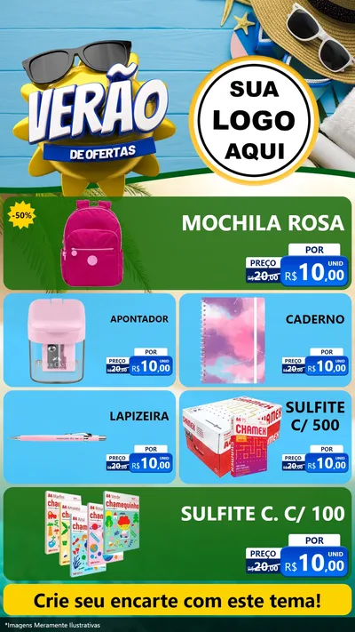 Modelo de TV para TV Vertical com o tema Verão de Ofertas para Papelaria