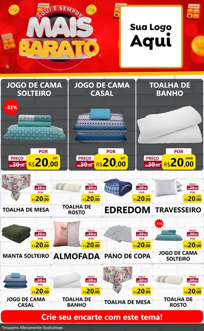 Modelo de Encarte para Encarte Grande com o tema Mais Barato para Cama, Mesa e Banho