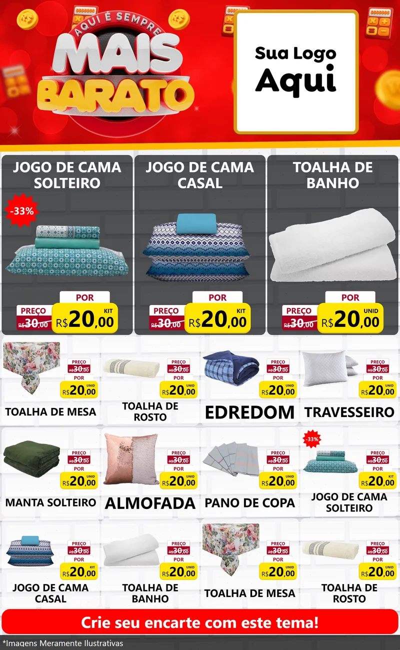 Modelo de Encarte para Encarte Grande com o tema Mais Barato para Cama, Mesa e Banho