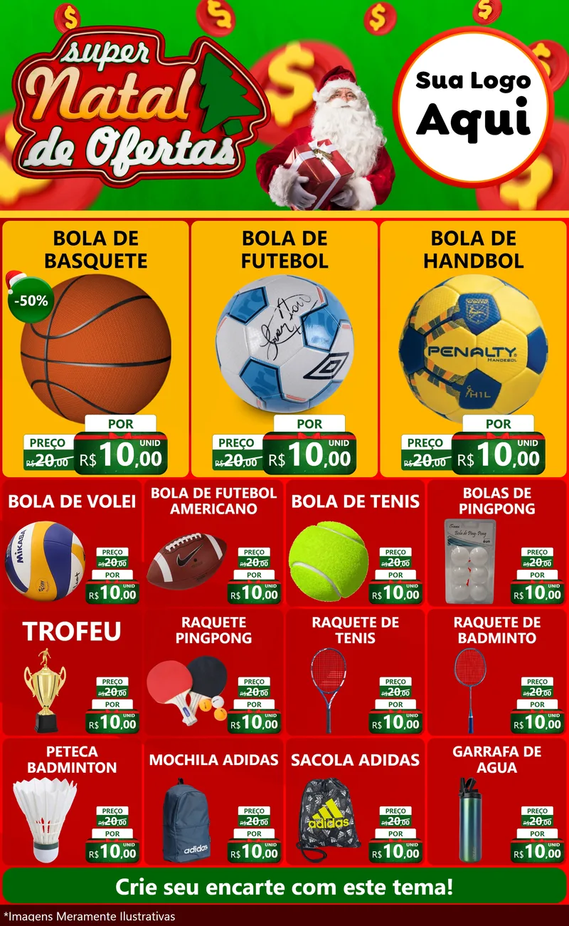 Modelo de Encarte para Encarte Grande com o tema Super Natal de Ofertas para Artigos Esportivos