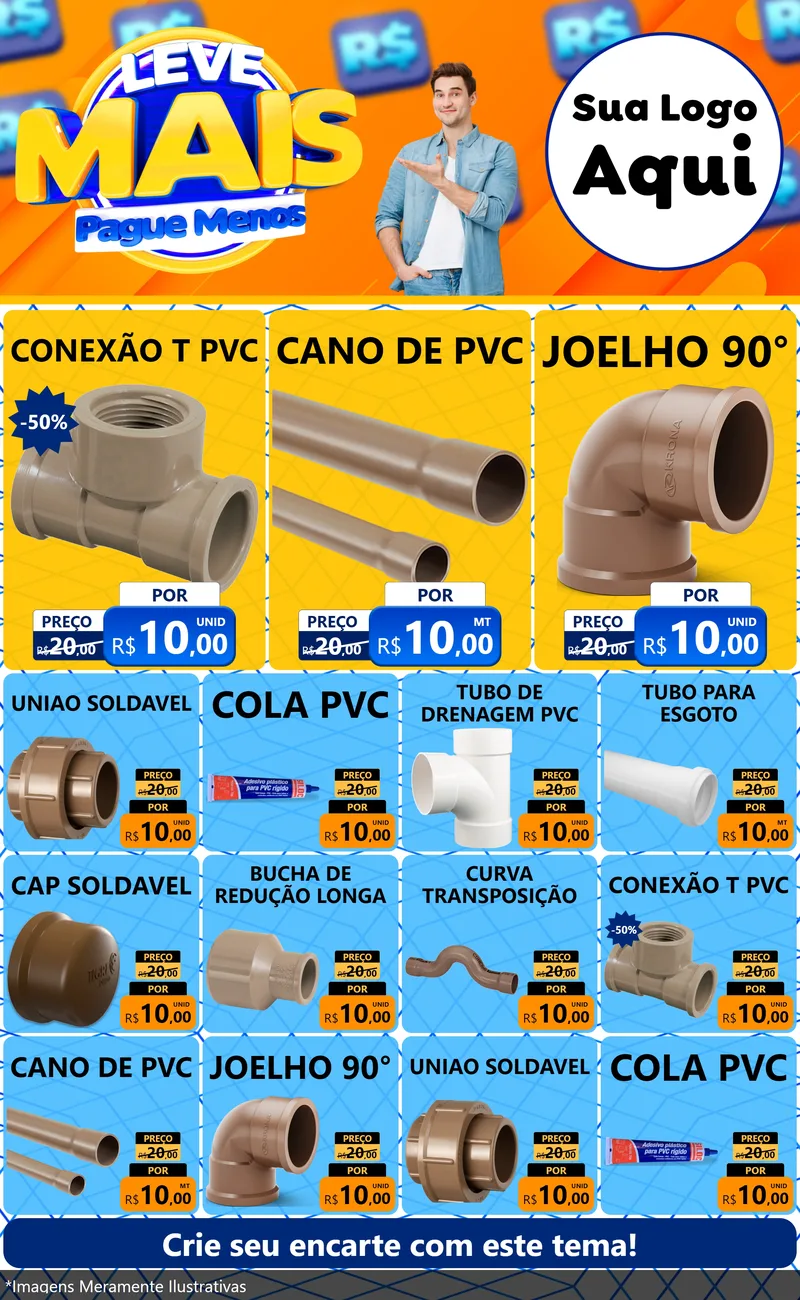 Modelo de Encarte para Encarte Grande com o tema Leve Mais, Pague Menos para Tubos e conexões