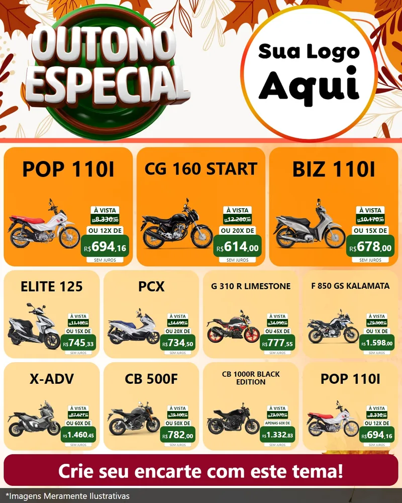Modelo de Rede Social para Feed Instagram com o tema Outono Especial para Concessionaria de Motos