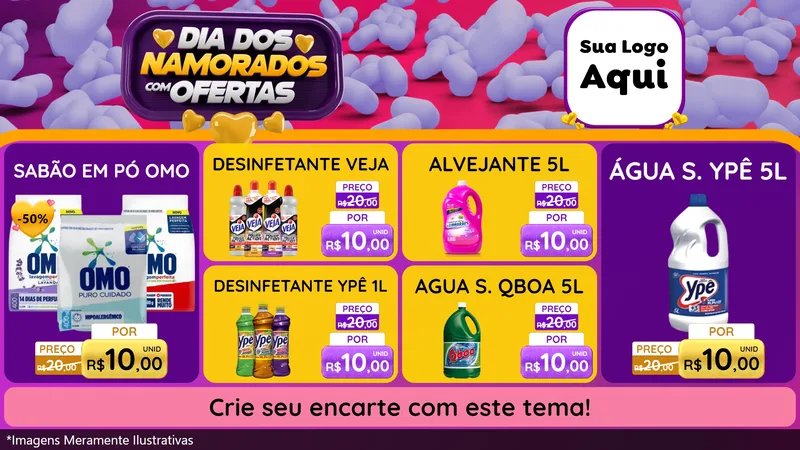 Modelo de TV para TV Horizontal com o tema Dia Dos Namorados Com Ofertas para Produtos de Limpeza