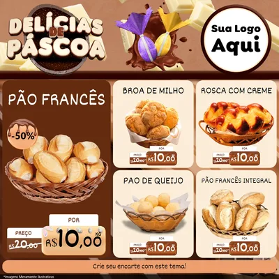 Modelo de Rede Social para Feed Facebook com o tema Delícias de Páscoa para Padaria