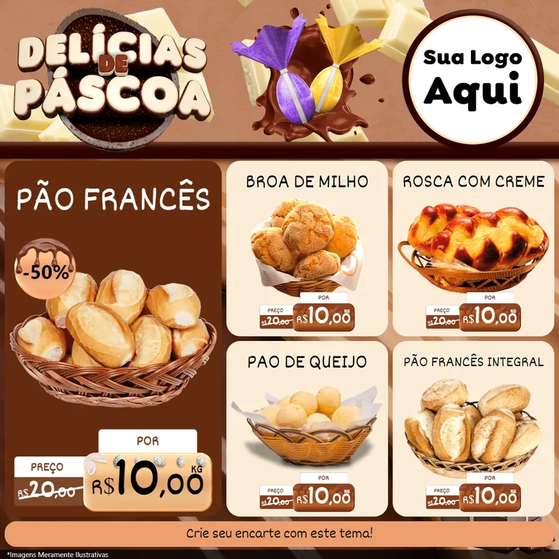 Modelo de Rede Social para Feed Facebook com o tema Delícias de Páscoa para Padaria