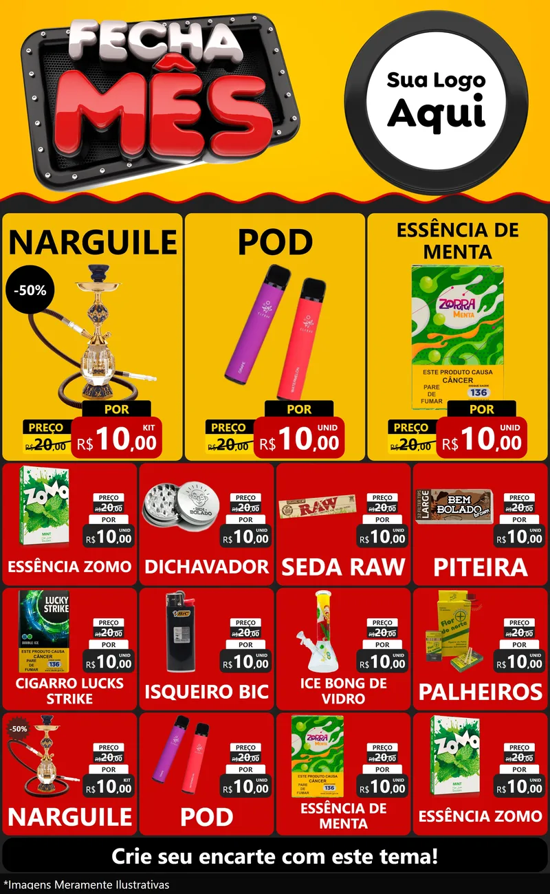 Modelo de Encarte para Encarte Grande com o tema Fecha Mês para Tabacaria