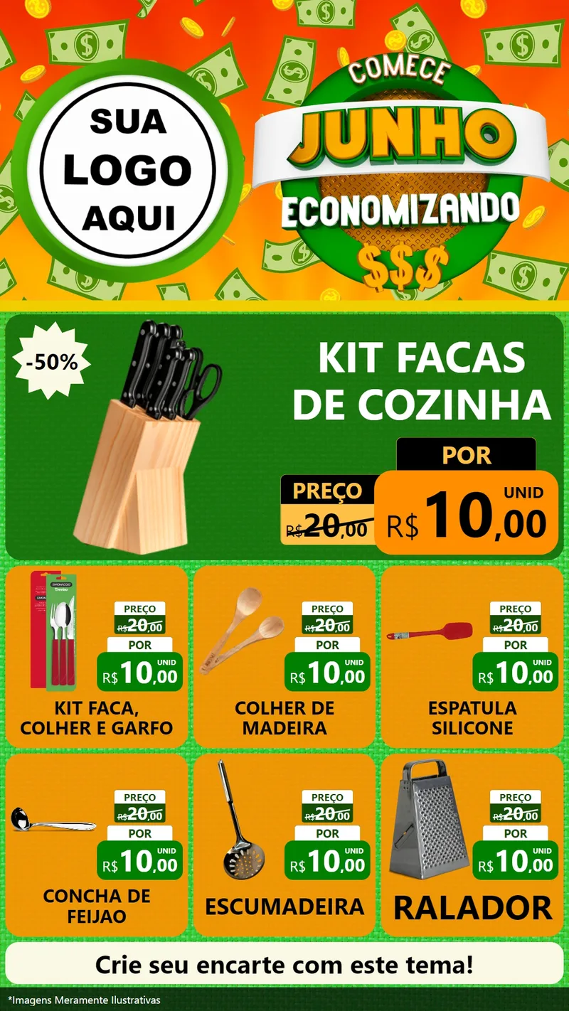 Modelo de Rede Social para Stories com o tema Comece Junho Economizando para Utilidades Domésticas